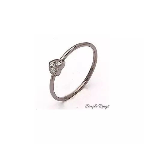 Simple Rings hjerte ring i svart rodinert sølv hvite zirkoner