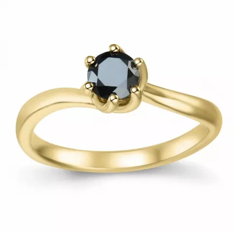 Elegant svart diamant solitairering i 9 karat gull 0,52 ct