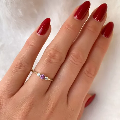 rosa safir diamantring i 14 karat gull 0,132 ct 0,306 ct