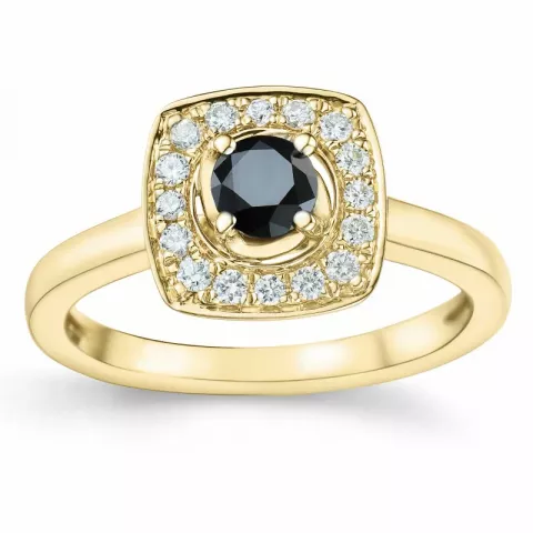 firkantet svart diamant briljantring i 14 karat gull 0,34 ct 0,192 ct