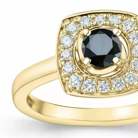 firkantet svart diamant briljantring i 14 karat gull 0,34 ct 0,192 ct