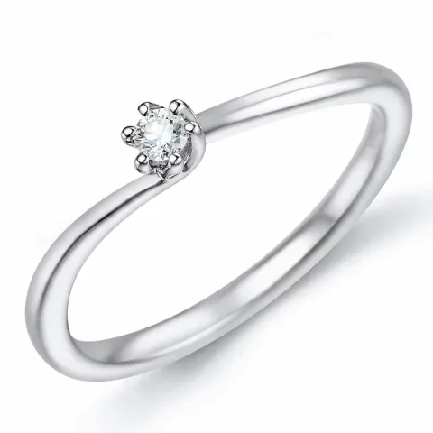 diamant solitairering i 14 karat hvitt gull 0,051 ct