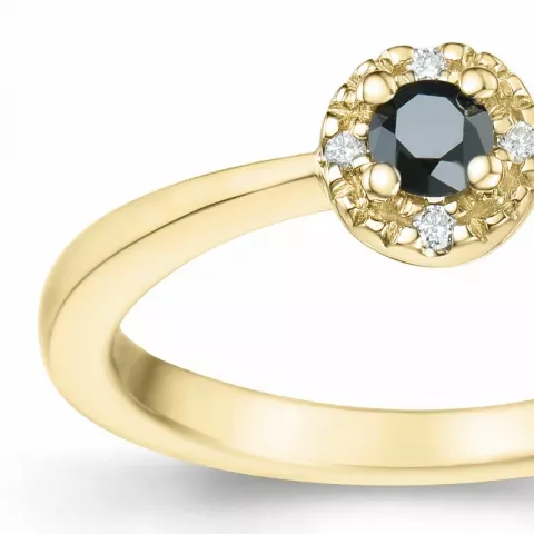 Elegant svart diamant briljantring i 14 karat gull 0,11 ct 0,02 ct