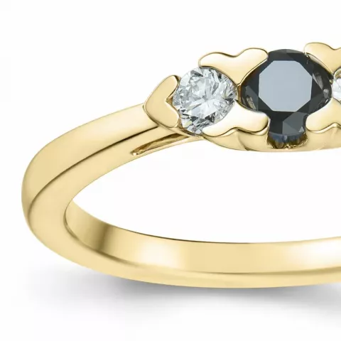 Elegant svart diamant briljantring i 14 karat gull 0,165 ct 0,15 ct