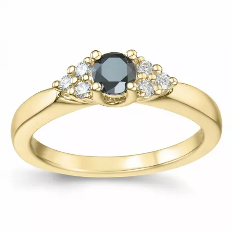 Elegant svart diamant briljantring i 14 karat gull 0,25 ct 0,12 ct