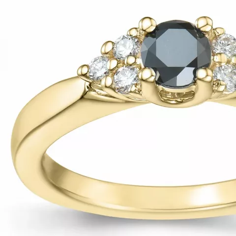 Elegant svart diamant briljantring i 14 karat gull 0,25 ct 0,12 ct