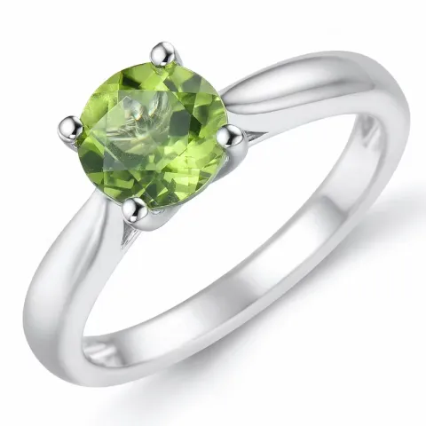 grønn peridot solitairering i 14 karat hvitt gull 1,27 ct