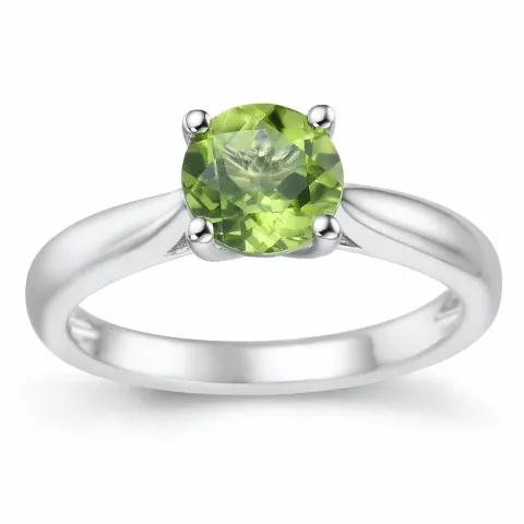 grønn peridot solitairering i 14 karat hvitt gull 1,27 ct