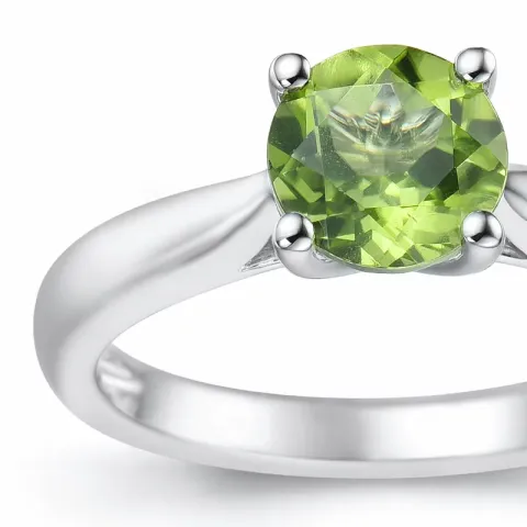 grønn peridot solitairering i 14 karat hvitt gull 1,27 ct