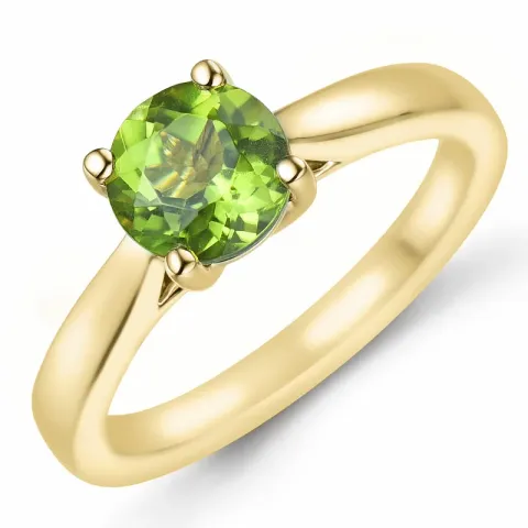 grønn peridot solitairering i 14 karat gull 1,27 ct