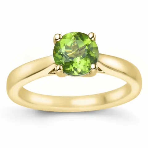 grønn peridot solitairering i 14 karat gull 1,27 ct