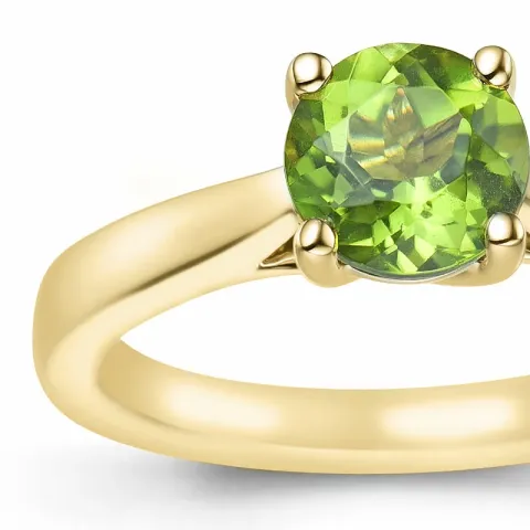 grønn peridot solitairering i 14 karat gull 1,27 ct