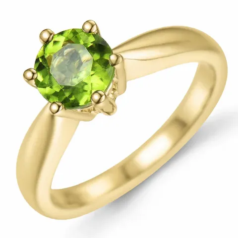 grønn peridot solitairering i 14 karat gull 1,27 ct