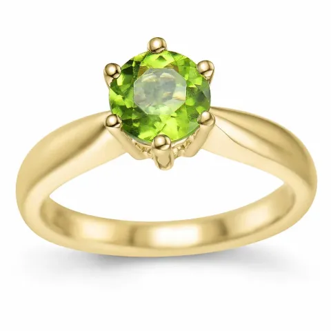 grønn peridot solitairering i 14 karat gull 1,27 ct