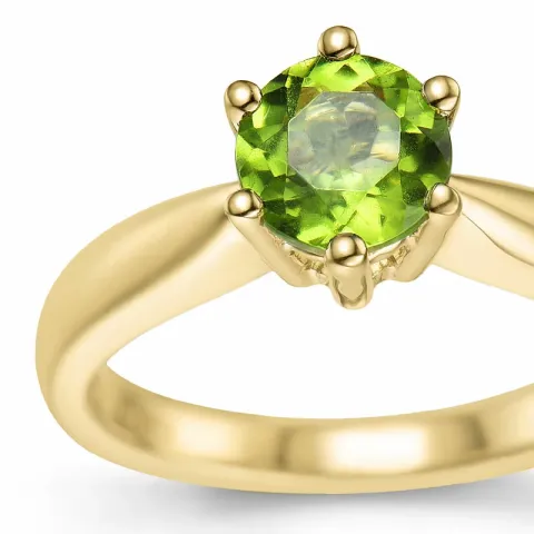 grønn peridot solitairering i 14 karat gull 1,27 ct