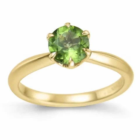 grønn peridot solitairering i 14 karat gull 1,27 ct