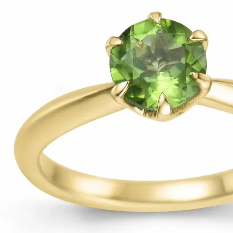 grønn peridot solitairering i 14 karat gull 1,27 ct