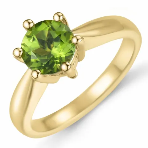 grønn peridot solitairering i 14 karat gull 1,55 ct