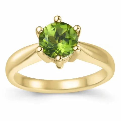 grønn peridot solitairering i 14 karat gull 1,55 ct