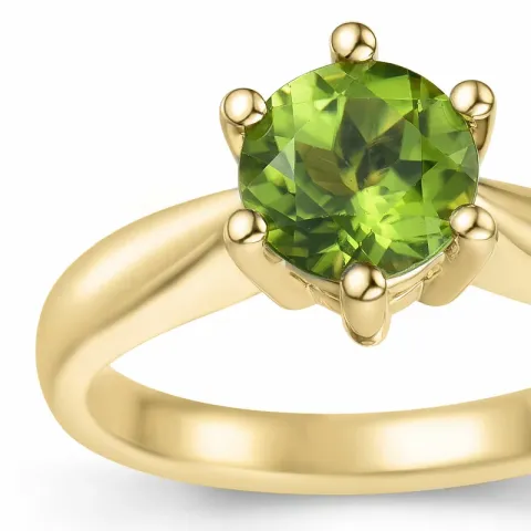 grønn peridot solitairering i 14 karat gull 1,55 ct