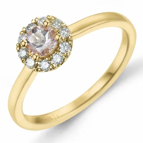 rund morganit diamantring i 14 karat gull 0,22 ct 0,15 ct