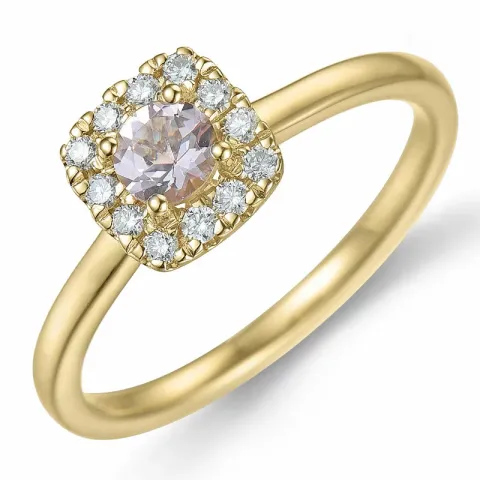 firkantet morganit diamantring i 14 karat gull 0,22 ct 0,14 ct