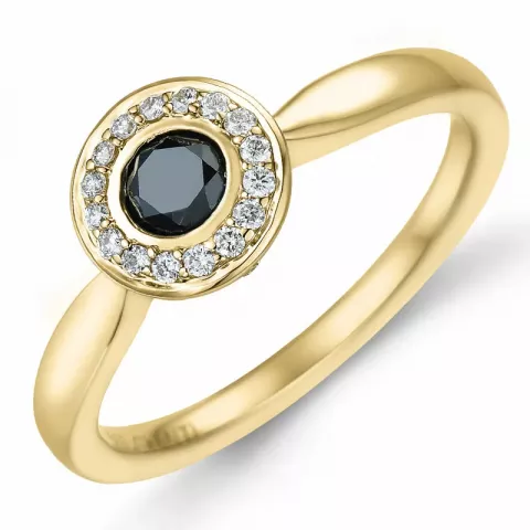 rund svart diamant briljantring i 14 karat gull 0,21 ct 0,136 ct