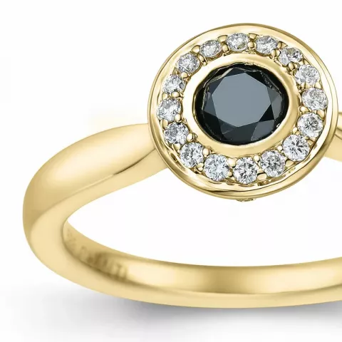 rund svart diamant briljantring i 14 karat gull 0,21 ct 0,136 ct