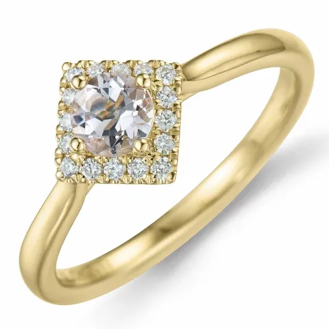 firkantet morganit diamantring i 14 karat gull 0,32 ct 0,112 ct