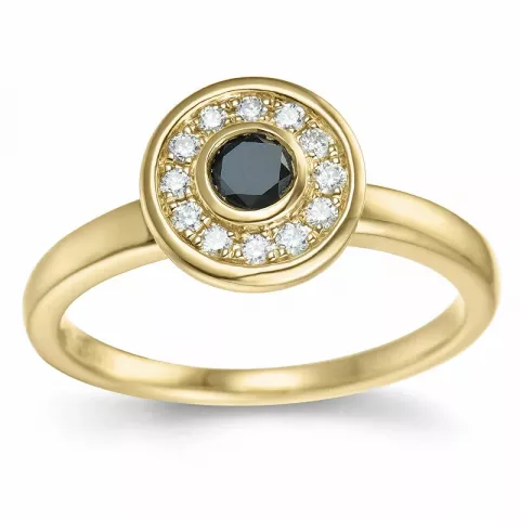rund svart diamant briljantring i 14 karat gull 0,20 ct 0,132 ct