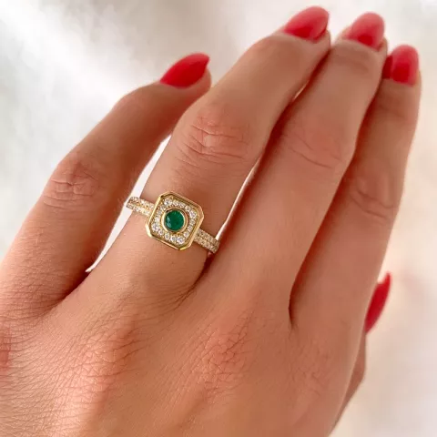 firkantet smaragd diamantring i 14 karat gull 0,22 ct 0,308 ct