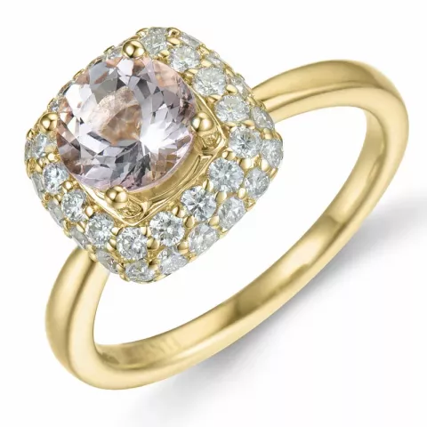 Elegant firkantet morganit diamantring i 14 karat gull 0,98 ct 0,624 ct