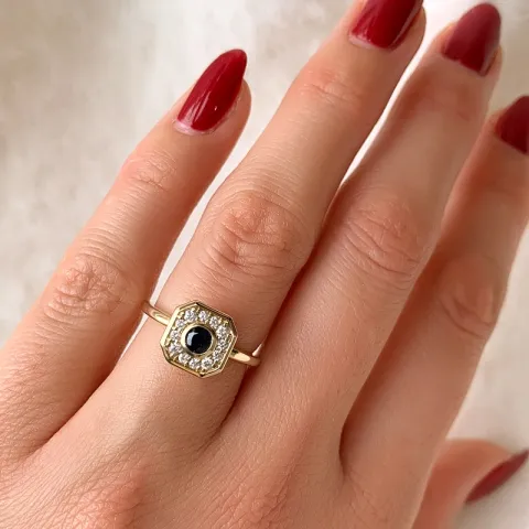 firkantet safir briljantring i 14 karat gull 0,306 ct 0,192 ct