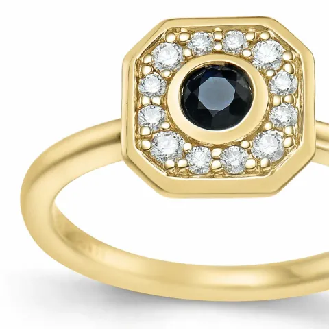 firkantet safir briljantring i 14 karat gull 0,306 ct 0,192 ct
