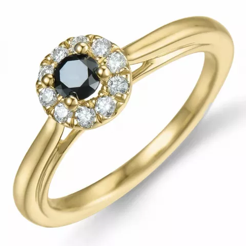 Elegant svart diamant ring i 14 karat gull 0,20 ct 0,15 ct