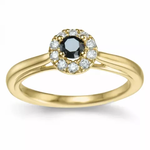 Elegant svart diamant ring i 14 karat gull 0,20 ct 0,15 ct