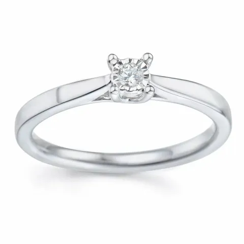 diamant solitairering i 14 karat hvitt gull 0,051 ct