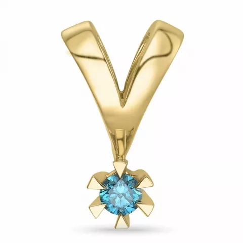 0,09 ct blå behandlet naturlig diamant solitaireanheng i 14 karat gull 0,09 ct