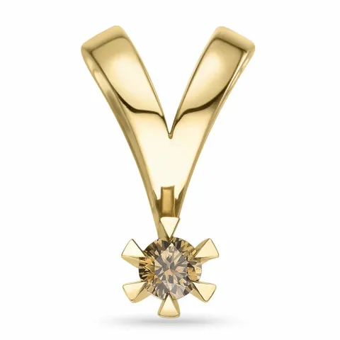 0,10 ct mørkbrun diamant solitaireanheng i 14 karat gull 0,10 ct