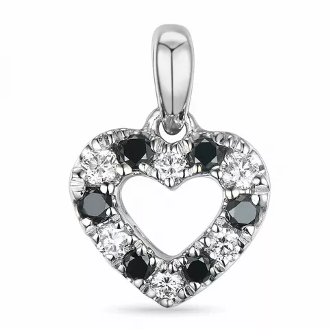 hjerte svart diamant diamantanheng i 14 karat hvitt gull 0,104 ct 0,102 ct