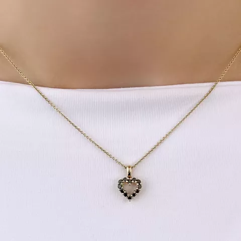 hjerte svart diamant anheng i 14 karat gull 0,264 ct