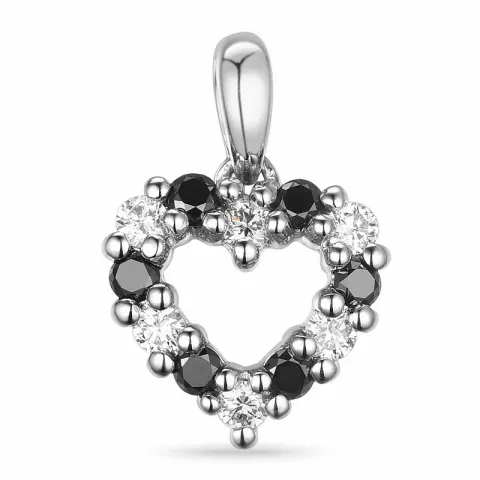 hjerte svart diamant diamantanheng i 14 karat hvitt gull 0,132 ct 0,132 ct