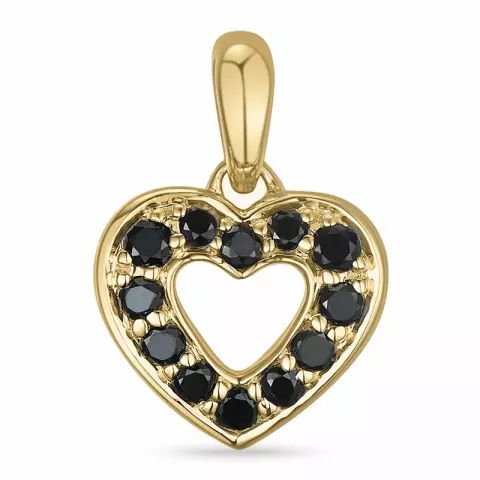 hjerte svart diamant anheng i 14 karat gull 0,149 ct