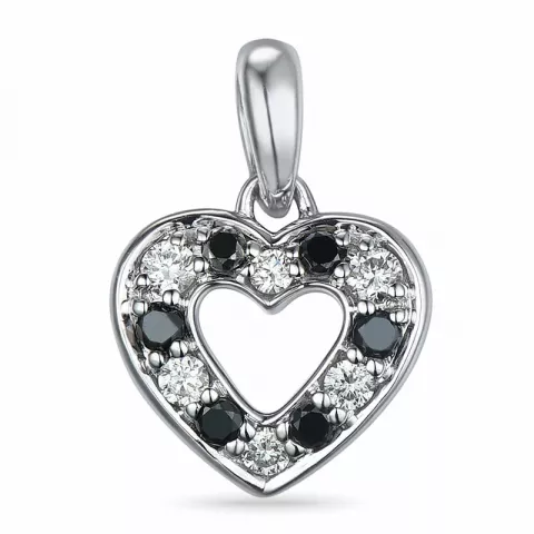 hjerte svart diamant anheng i 14 karat hvitt gull 0,083 ct 0,066 ct
