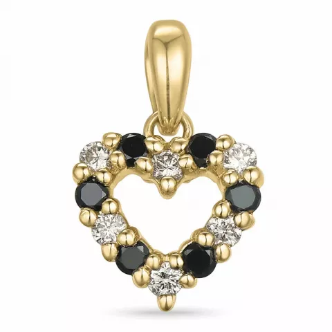hjerte svart diamant diamantanheng i 14 karat gull 0,09 ct 0,09 ct