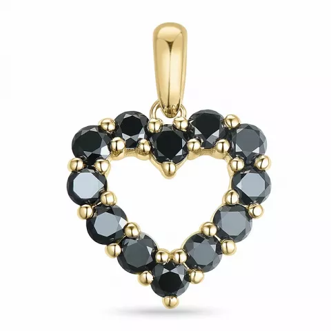 hjerte svart diamant anheng i 14 karat gull 0,96 ct