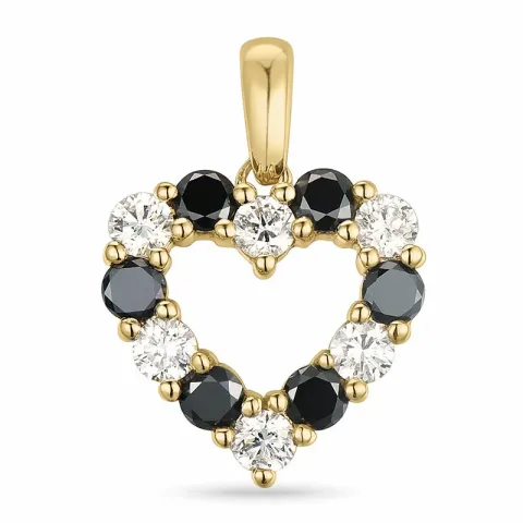 hjerte svart diamant diamantanheng i 14 karat gull 0,48 ct 0,48 ct
