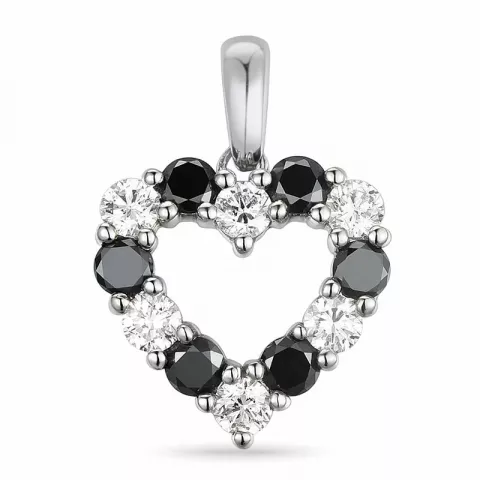 hjerte svart diamant diamantanheng i 14 karat hvitt gull 0,48 ct 0,48 ct