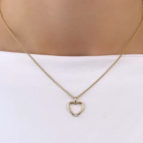 hjerte diamant anheng i 14 karat gull 0,019 ct