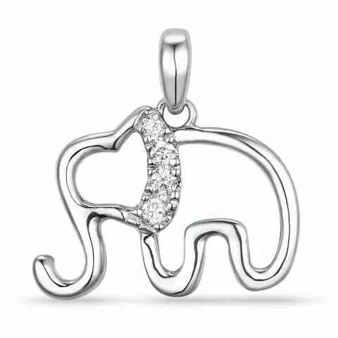 elefant diamant anheng i 14 karat hvitt gull 0,047 ct